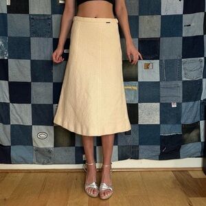 Chic Beige wool vintage Midi Skirt
